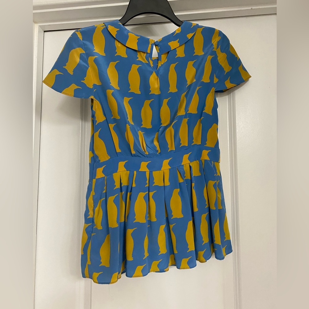 Anthropologie Charlotte Taylor Penguin Peplum Silk Top Shirt 4